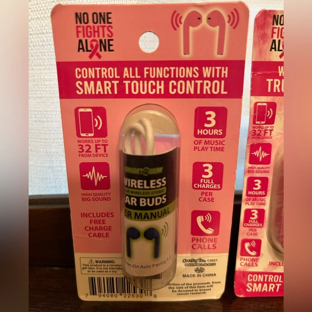 BCA 1 Set Pink Wireless Earbuds w/Smart Touch Control Breast Cancer Awareness